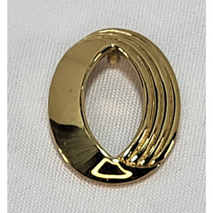 Trifari Oval O Gold Plated Textured Statement Pendant Signed Vintage 1970s Charm